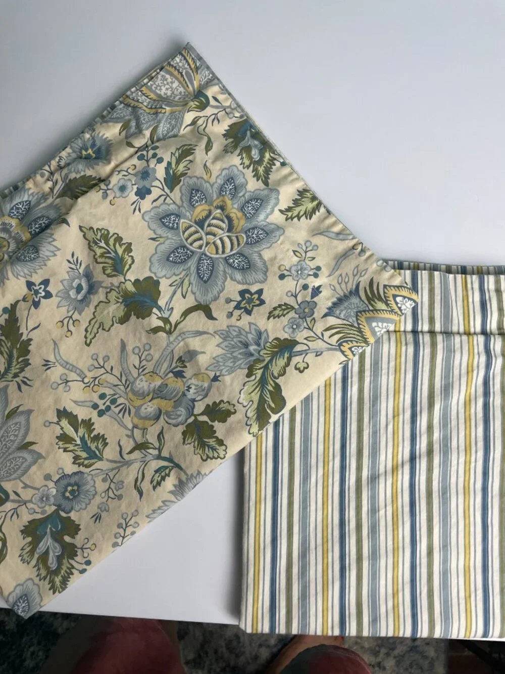 Pottery Barn Set of 2 Standard Shams Muted Yellow/green/blue 100% Cotton